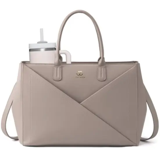 Laptop Tote Bag for Women with Large Cup Holder, 15 Inch PU Leather Work Bag Teacher Tote Bag image {6}