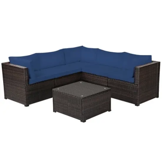 Costway 6PCS Rattan Patio Sectional Sofa Conversation Set Outdoor image {8}