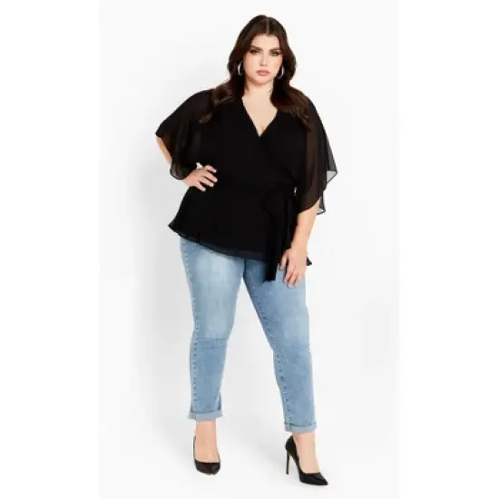 Women's Plus Size Elegant Wrap Top - black | CITY CHIC image {2}