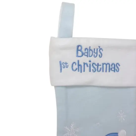 Northlight Baby's 1st Christmas Embroidered Teddy Bear Stocking - 19" - Blue and White image {2}