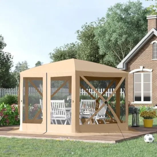 DSVIMOY 12'*12' Hexagon Screen House, Pop Up Portable Gazebo Canopy Shelter with Mesh Netting Walls, Beige, 139.75"*139.75"*90.5" image {3}