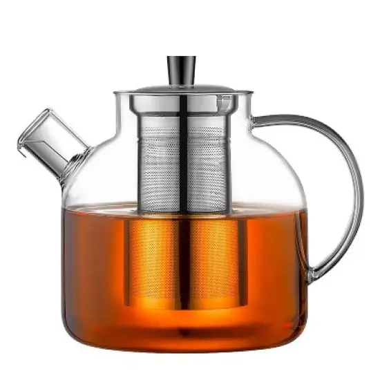 Itopfox Glass Teapot with Removable Infuser, Stovetop Safe Large Tea Pot for Blooming & Loose Leaf, Hand Crafted Kettle with Stainless Steel Strainer image {8}