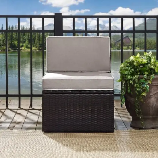 Palm Harbor Outdoor Wicker Center Chair - Gray - Crosley image {2}
