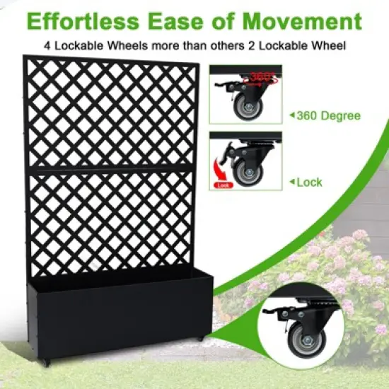 Metal Planter Box with Trellis, 71"x47"x12" Raised Garden Bed with Trellis & Wheels, Outdoor Garden Box with Privacy Screen & Drainage Holes image {5}