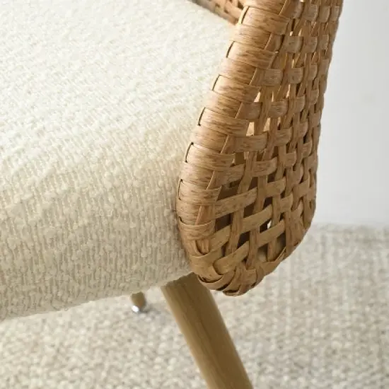 Nice Rattan Dining Chairs,Double Layer Rattan Back,Beige Upholstered Cane Dining Chair,Armless Kitchen Chairs with Boucl&eacute; Fabric-Maison Boucle image {7}