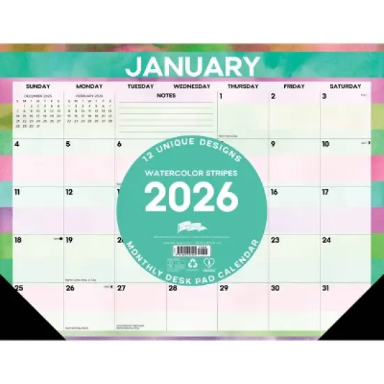Willow Creek Press 22"x17" 2026 Watercolor Stripes Large Monthly Deskpad image {2}
