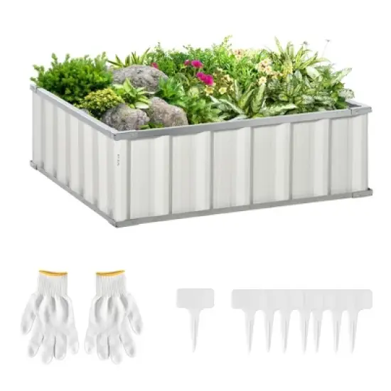 Outsunny 3x3ft Galvanized Raised Garden Bed, Steel Planter for Outdoor Plants, No Bottom w/ A Pairs of Glove for Backyard, Patio to Grow Vegetables, Herbs, and Flowers image {6}