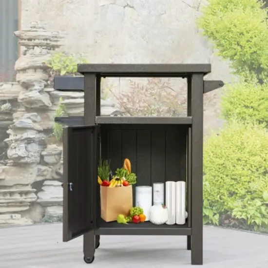 CLIHOME Outdoor Metal Grill Storage Carts,Portable Storage Cabinet Table with Wheels image {1}