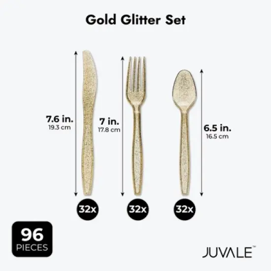 Juvale 96-Pcs Gold Plastic Silverware for Weddings, Birthday Parties, Graduation, Disposable Cutlery Includes Forks, Spoons, Knives (Serves 32) image {6}