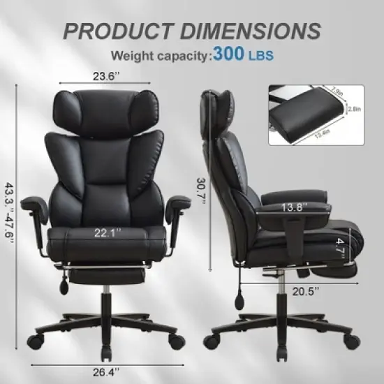 DSVIMOY Task and Office Chair Ergonomic Gaming Chair with Foot Rest and Adjustable Headrest for Office, Black, 33.2"*26.4"*12.8" image {2}