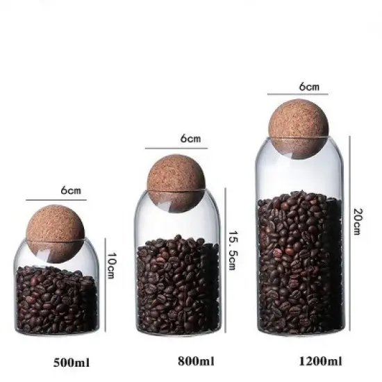1 SET Storage ball jar, glass tea jar, minimalist cork jar, sealed candy jar, storage jar, coffee jar, dry food storage jar, coffee storage container image {2}
