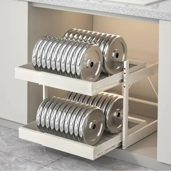 Extendable Cabinet Organizer with 2 Tiers, (31.5~56.5cm Wide x 42-67cm Deep x 40.5cm High), Extendable Drawer Organizer Storage Telescopic Drawer image {4}