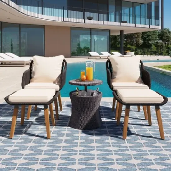 NicBex Outdoor Dining Table Set Wicker Bar Table with Upholstered Chairs & Ottomans,Patio Furniture Bistro Set for Garden,Backyard,Poolside image {1}