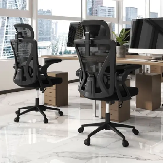 Tangkula Ergonomic Mesh Office Chair w/ Lumbar Support 2D Headrest Flip-up Padded Arms image {9}