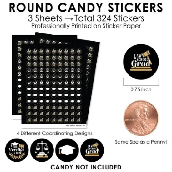 Big Dot of Happiness Law School Grad - Future Lawyer Graduation Party Small Round Candy Stickers - Party Favor Labels - 324 Count image {2}