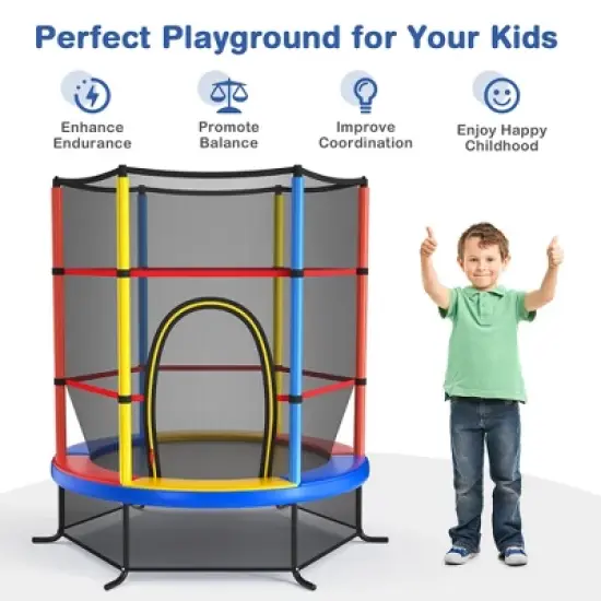 Costway 55'' Kids Trampoline Bouncing Jumping Mat Recreational Trampoline W/Enclosure Net image {2}