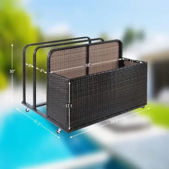Outdoor Poolside Float Storage, Wicker Patio Poolside Storage Basket, Pe Rattan Rolling Pool Caddy with Wheels, Fade Resistant, Pool Toy Storage Bin image {4}