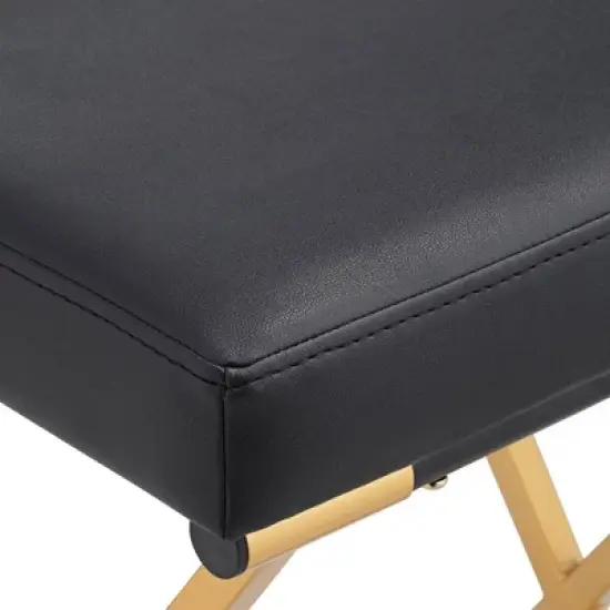 55 Downing Street Metal Bar Stool Gold 25" High Mid Century Modern Black Faux Leather Cushion with Footrest for Kitchen Counter Height Island Home image {3}