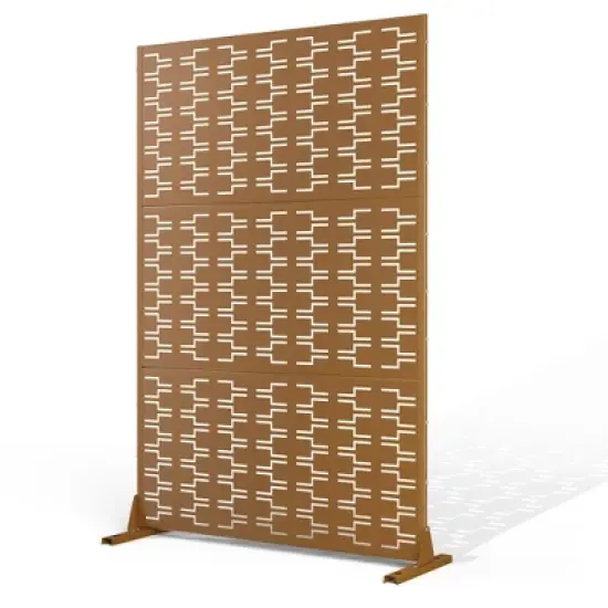 TOAOTBNBO Metal Privacy Screen with Stand, Decorative Privacy Fence Panels with Brick Pattern, Outdoor Privacy Screen for Garden, Brown image {1}