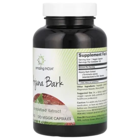 Amazing India Arjuna Bark, Standardized Extract, 500 mg, 120 Veggie Capsules image {3}