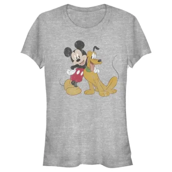 Junior's Mickey & Friends Mickey and Pluto T-Shirt image {3}