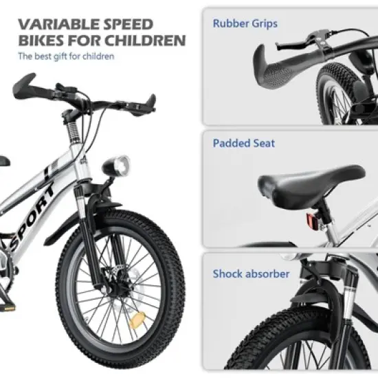 NAYSAYE Bicycle 20 Inch Kids Mountain Bike 7 Speeds Dual Disc Brakes for Boys and Girls for Adventure, Silver, 54.6"*20.7"*35" image {1}