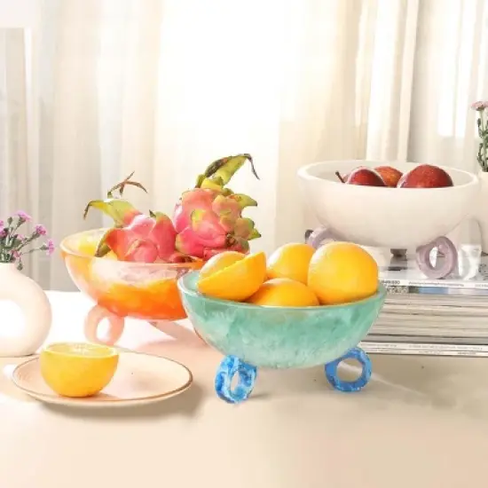 Folkulture Resin Fruit Bowl for Kitchen Counter, 9" Frosty White and Lilac Resin Decorative Bowl, Centerpiece Table Decorations image {1}