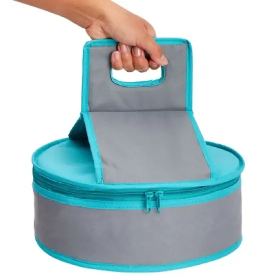 Juvale Round Thermal Insulated Casserole Carrier - Food Warmer Bag Container for Hot Lunch, Pie (Teal and Grey, 4.5x12.25 in) image {5}