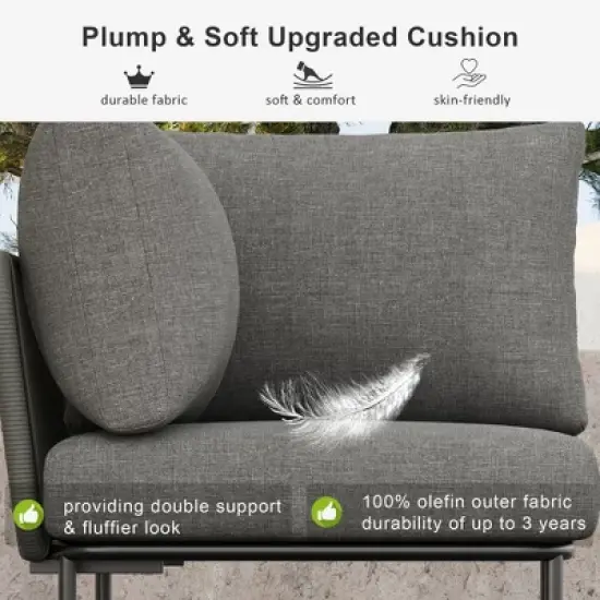 LayinSun 9 Pieces Rope Woven Patio Furniture Set, Modern Modular Sectional Sofa with Coffee Table and Upgrade Thickness Cushion image {3}