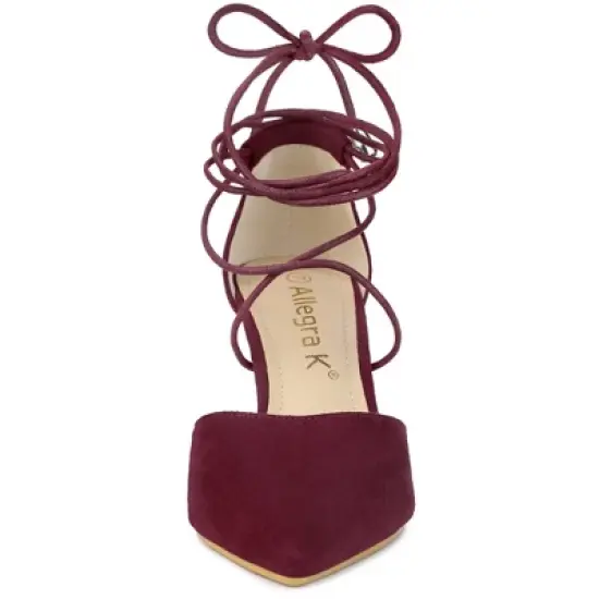 Allegra K Women's Pointed Toe Dress Pumps Lace Up Stiletto Heels Sandals image {2}