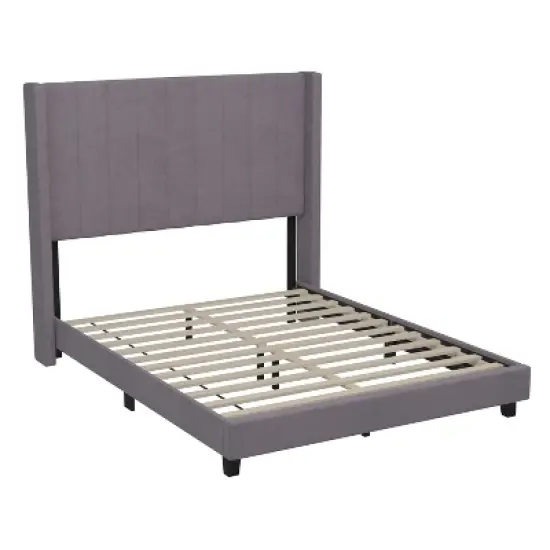 Emma and Oliver Upholstered Platform Bed with Vertical Channel Stitch Detail and Engineered Wood Frame - No Box Spring Required image {1}