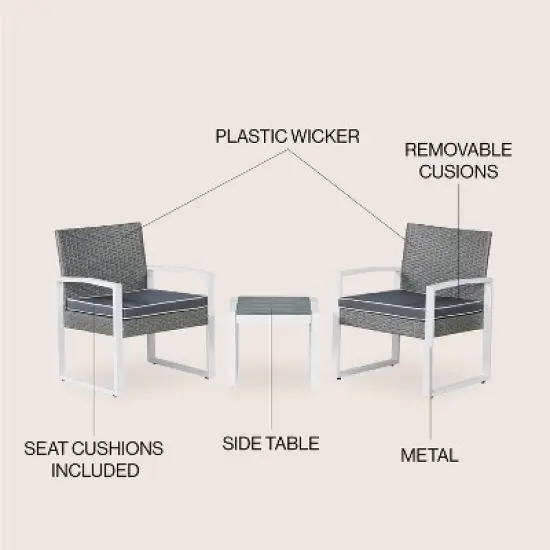 Selby 3-Piece Modern Coastal Faux Wicker Conversation Outdoor Patio Set - JONATHAN Y image {3}