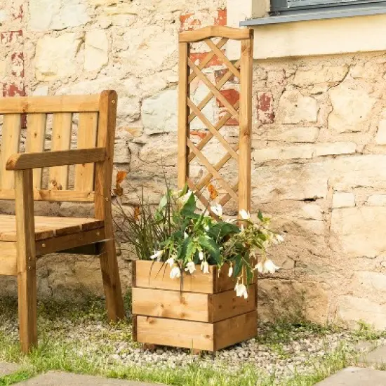 Scalloped Top Planter Box with Diamond Trellis &ndash; FSC-Certified Timber, Eco-Friendly, Includes Liner image {3}