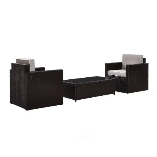 Palm Harbor 3pc All-Weather Wicker Patio Seating Set - Gray Cushions - Crosley image {2}