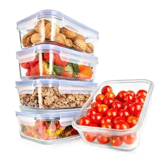 NutriChef GlassLock 10-Piece Food Storage Container Set - Airtight, Stackable, BPA-free with Vent Lids and Air Hole image {3}