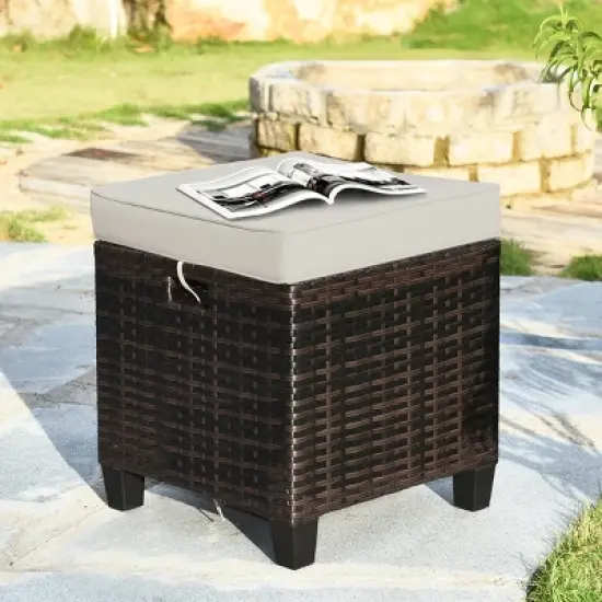 Tangkula 4PCS Rattan Ottoman Outdoor Patio Furniture Cushioned Footstool Footrest image {3}