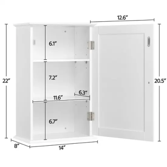 Yaheetech 3 Tier Wall Mounted Storage Cabinet with Adjustable Shelf image {2}