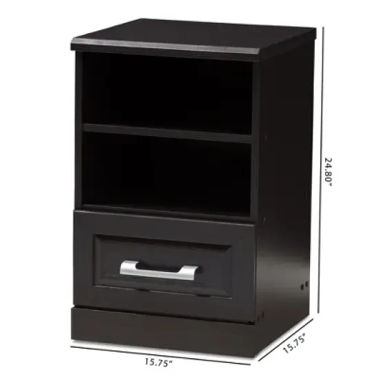 Odelia Modern and Contemporary Finished 1 Drawer Nightstand Dark Brown - Baxton Studio image {8}
