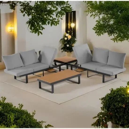Outdoor Modular Sectional Sofa Set with Coffee Table, Side Table, and Adjustable Reclining Seats image {15}