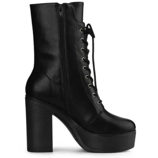 Allegra K Women's Platform Lace Up Chunky Heels Combat Boots image {6}