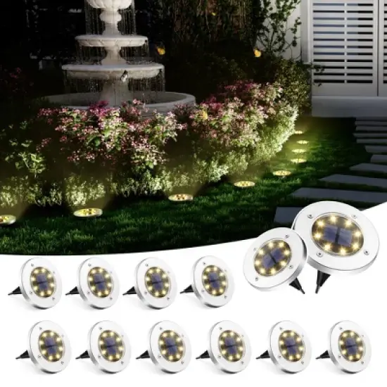 Warm White 8 LED Solar Outdoor Waterproof In-Ground Path Lights for Pathway, Yard, Lawn, Patio and Walkway image {7}