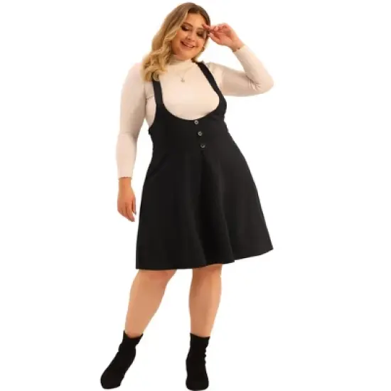 Agnes Orinda Women's Plus Size Suspender Detachable Strap A-Line Basic High Waist Overall Dress image {2}
