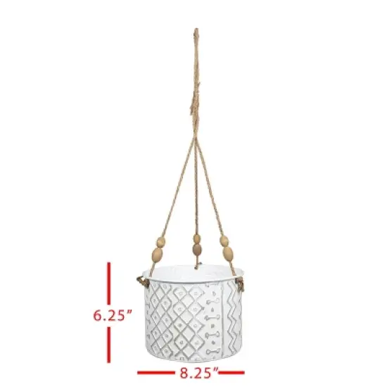 Small Multi Pattern Metal, Jute & Wood Hanging Planter - Foreside Home & Garden image {4}