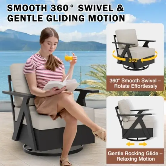 EAGLE PEAK Urban Slate 7 Piece Modern Outdoor Patio Furniture Set, Couch, Swivel Rocking Chairs, Patio Chairs, Coffee Table, and Side Table image {7}