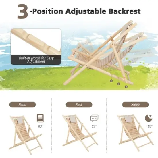 Costway Patio Outdoor Adjustable Folding Wood Sling Chair Reclining Lounge Assembly Free image {7}