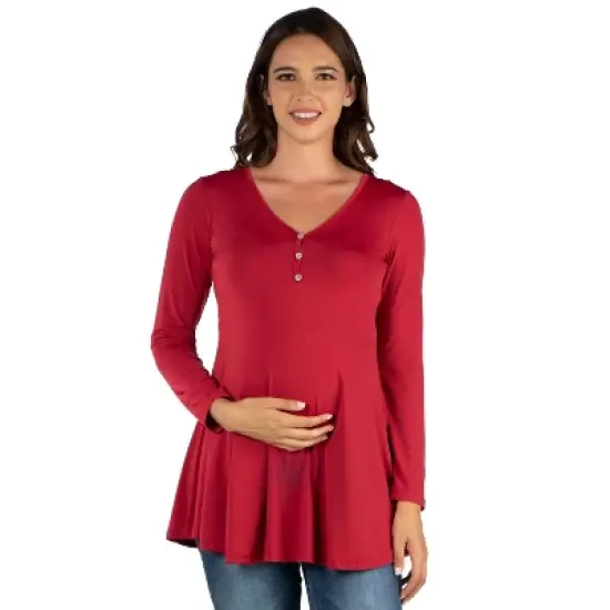 24seven Comfort Apparel Flared Long Sleeve Henley Maternity Top image {5}