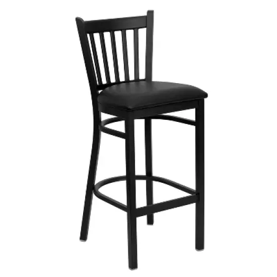 Emma and Oliver Black Vertical Back Metal Restaurant Dining Barstool image {11}