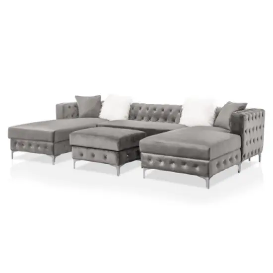 Elmhurst U Shaped Deep Button Tufted Sectional with Ottoman - HOMES: Inside + Out image {7}