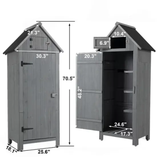 Gulches 30.3"L X 21.3"W X 70.5"H Outdoor Storage Cabinet Tool Shed Wooden Garden Shed  Gray image {6}
