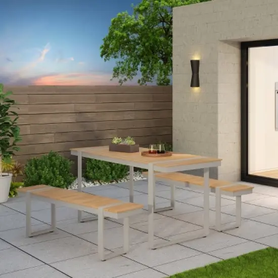 Cibola 3pc Outdoor Aluminum Picnic Set - Natural/Silver - Christopher Knight Home image {1}